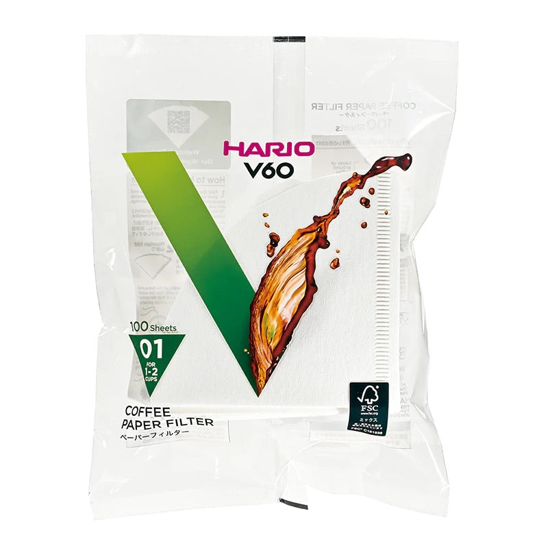 Hario V60 01 -koon suodatipaperi pakkaus.